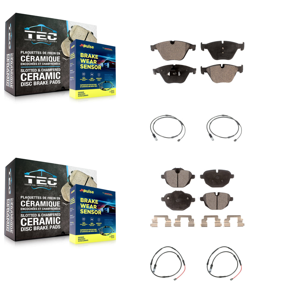 Front Rear Ceramic Disc Brake Pads And Wear Sensors Kit For 2014-2016 BMW 528i 535d KTW-101780