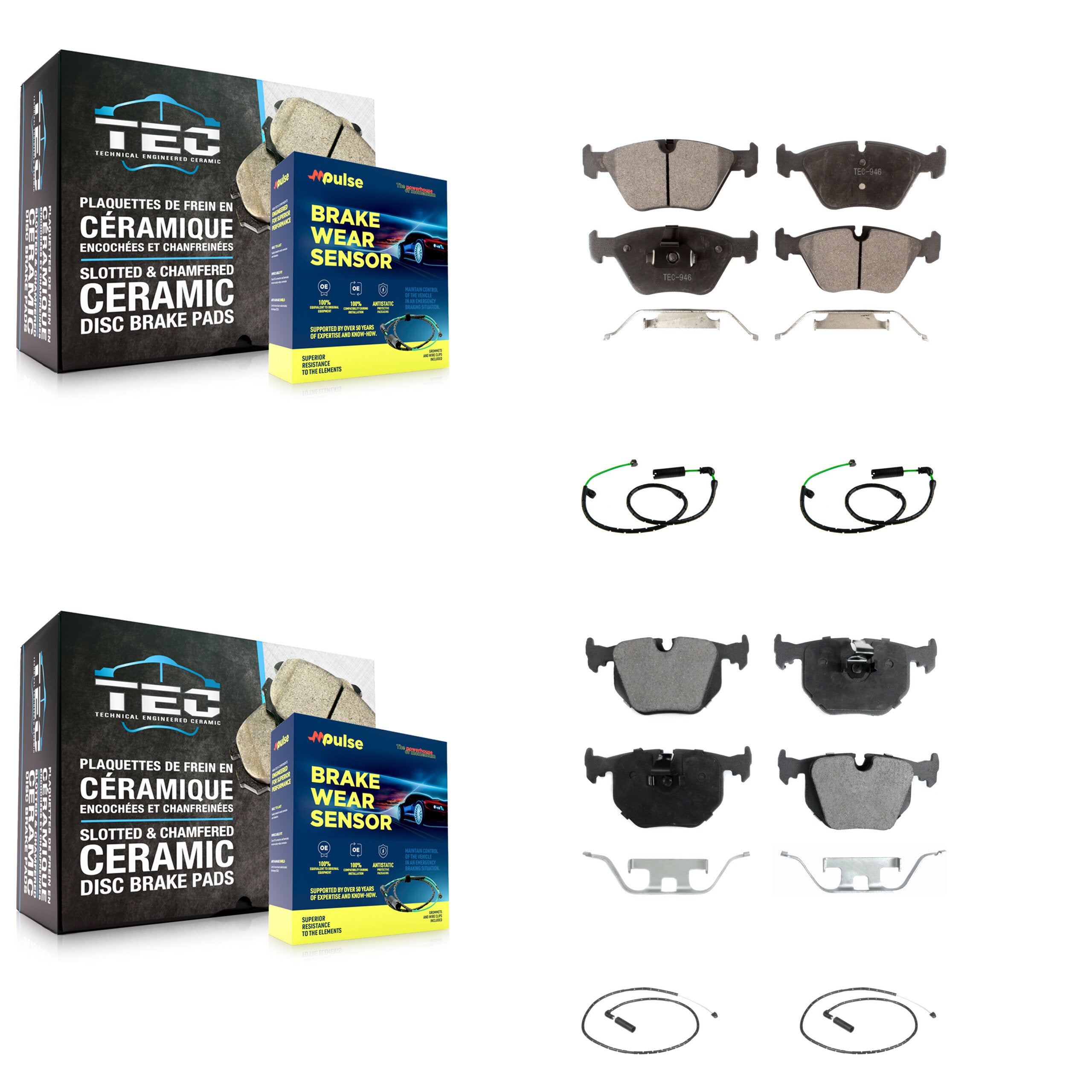 Front Rear Ceramic Disc Brake Pads And Wear Sensors Kit For BMW X3 3.0L KTW-101781