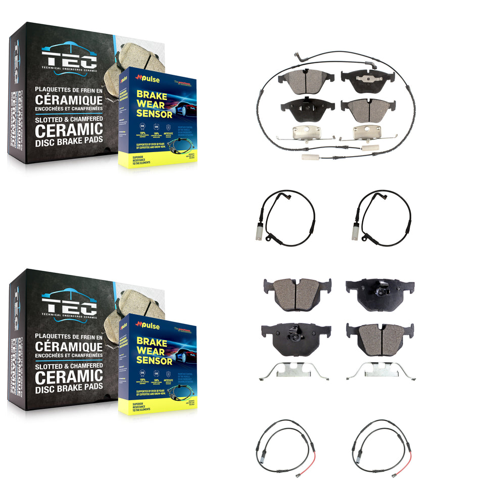 Front Rear Ceramic Brake Pad And Extra Wear Sensor Kit For 2009-2010 BMW 528i xDrive 3.0L KTW-101782