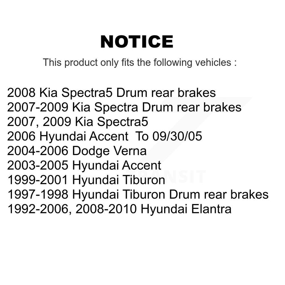 Rear Drum Brake Hardware Kit 13-H17358 For Hyundai Elantra Accent Kia Spectra Spectra5 Tiburon Dodge