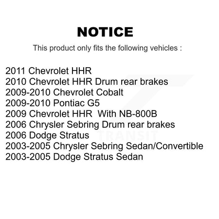 Rear Drum Brake Hardware Kit 13-H7326 For Chevrolet Cobalt Chrysler Sebring Pontiac G5 HHR Dodge