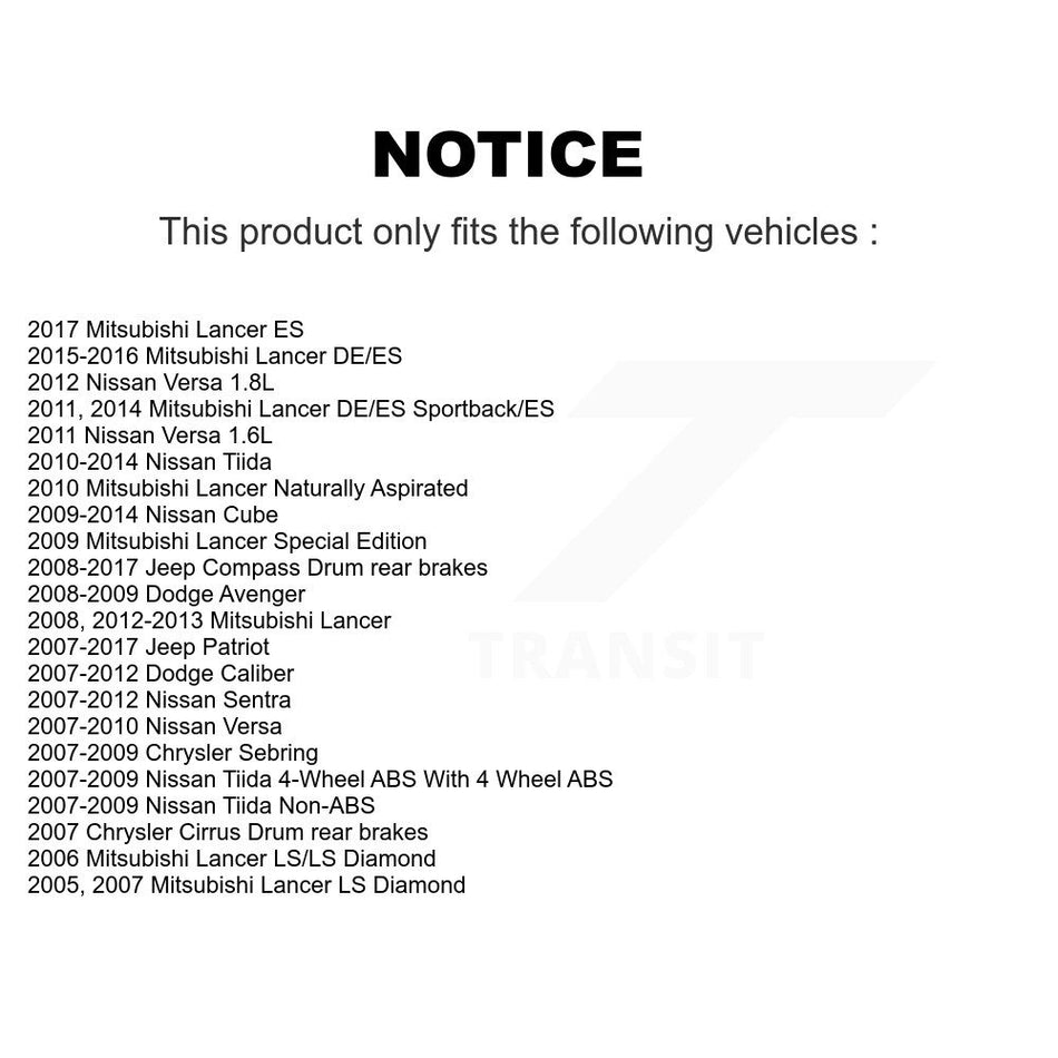 Rear Drum Brake Hardware Kit 13-H7351 For Nissan Jeep Versa Mitsubishi Lancer Patriot Sentra Compass