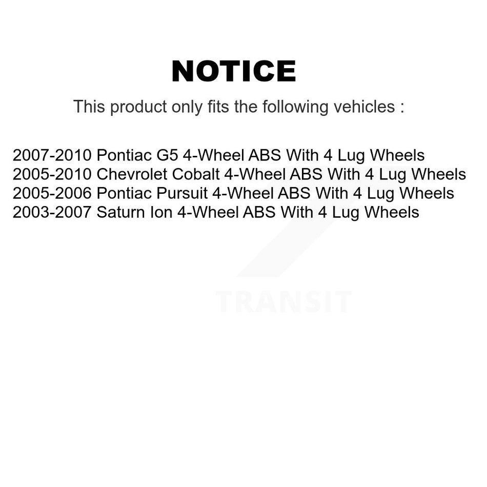 Front Wheel Bearing Hub Assembly 70-513204 For Chevrolet Cobalt Saturn Ion Pontiac G5 Pursuit With 4 Lug Wheels 4-Wheel ABS