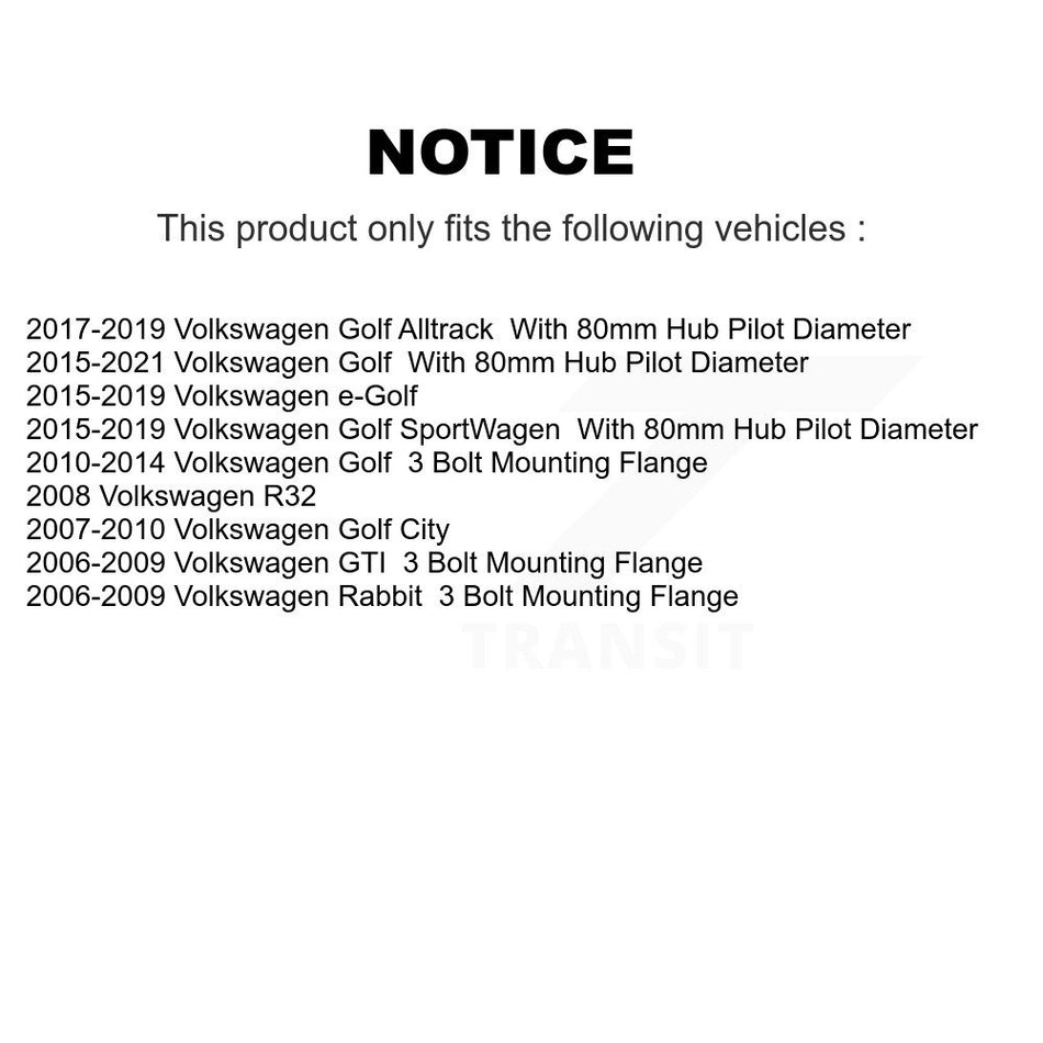 Front Wheel Bearing Hub Assembly 70-513262 For Volkswagen Golf SportWagen Rabbit City Alltrack GTI