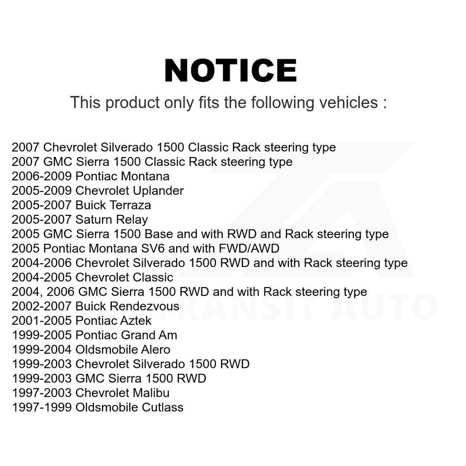 Front Outer Steering Tie Rod End 72-ES3455 For Chevrolet Silverado 1500 GMC Sierra Pontiac Grand Am Malibu Buick Rendezvous Uplander Classic Oldsmobile Alero Aztek Montana Terraza Saturn Relay Cutlass