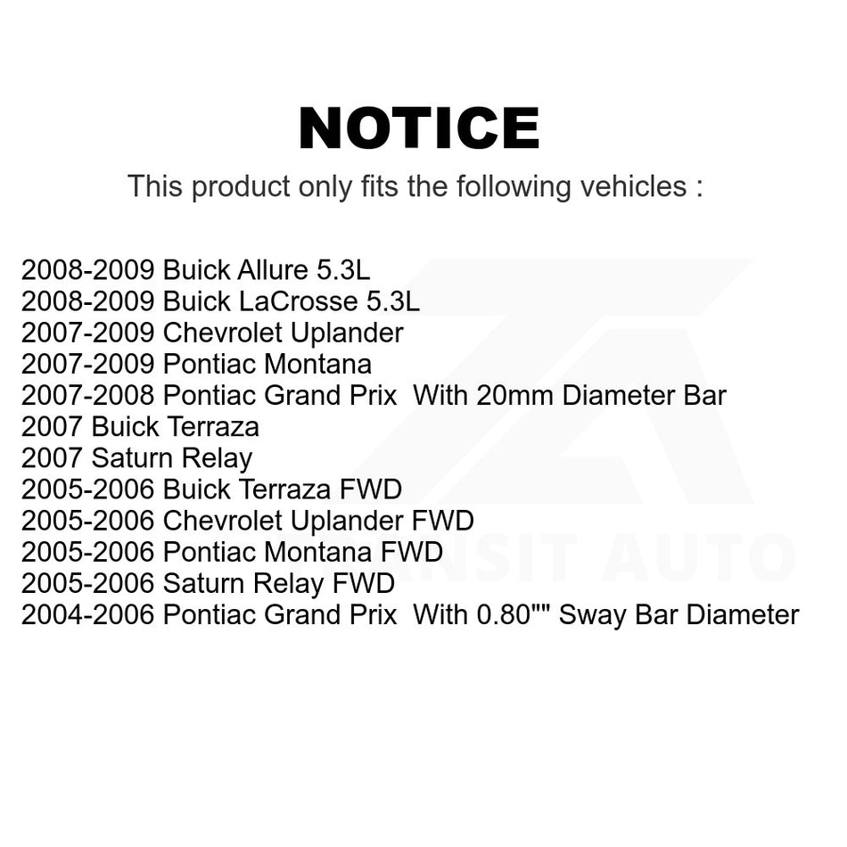 Front Suspension Stabilizer Bar Link Kit 72-K80852 For Pontiac Grand Prix Chevrolet Uplander Buick LaCrosse Montana Terraza Saturn Relay Allure