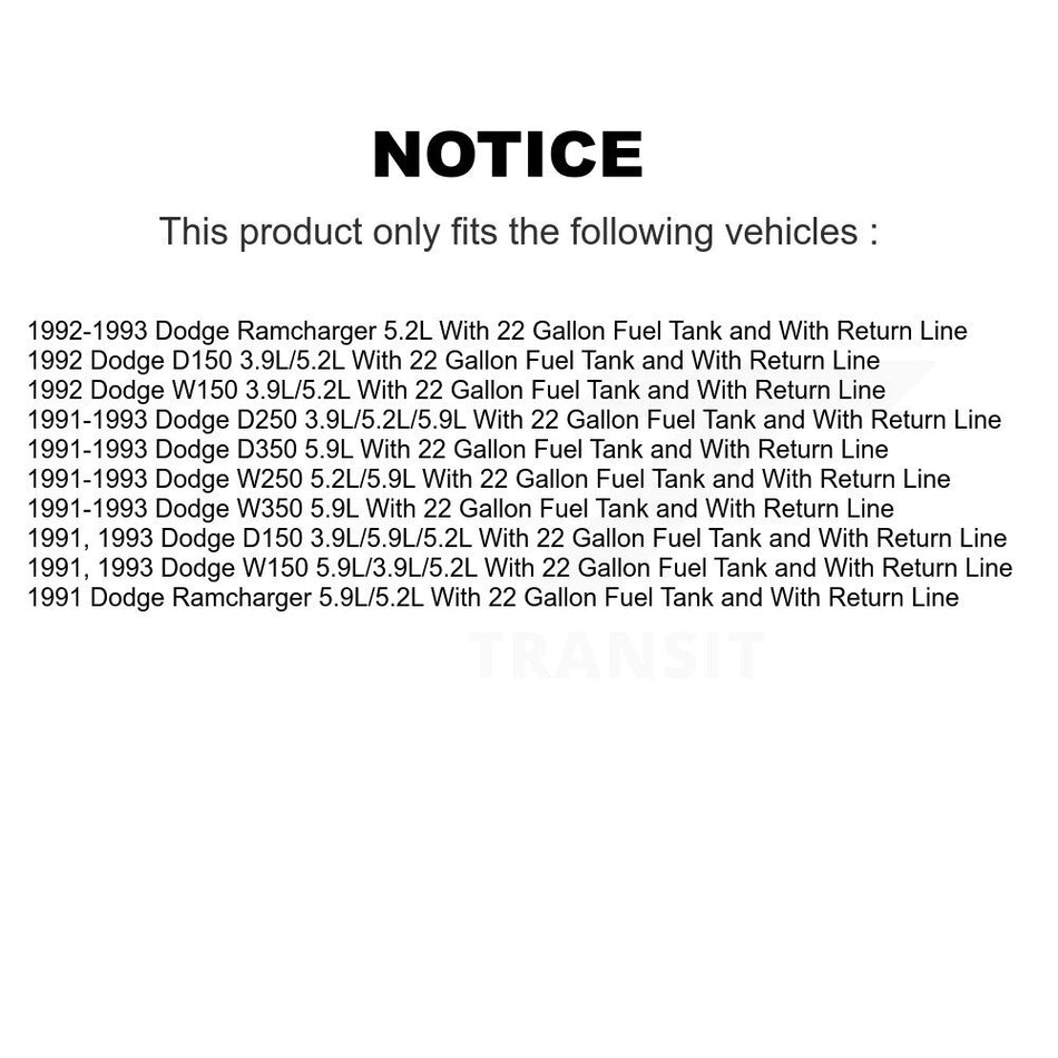 Fuel Pump Module Assembly AGY-00310348 For Dodge W250 D250 D350 W350 D150 W150 Ramcharger