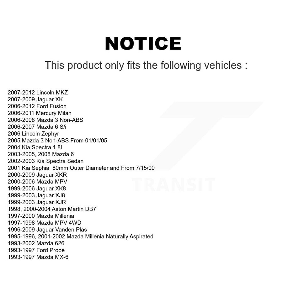 Front Wheel Bearing Pair For Ford Fusion Mazda 3 6 Lincoln MKZ Mercury Milan MPV 626 Kia Jaguar Spectra Zephyr XK8 Millenia XJ8 Vanden Plas Probe Sephia XKR MX-6 XJR Aston Martin DB7 K70-100488