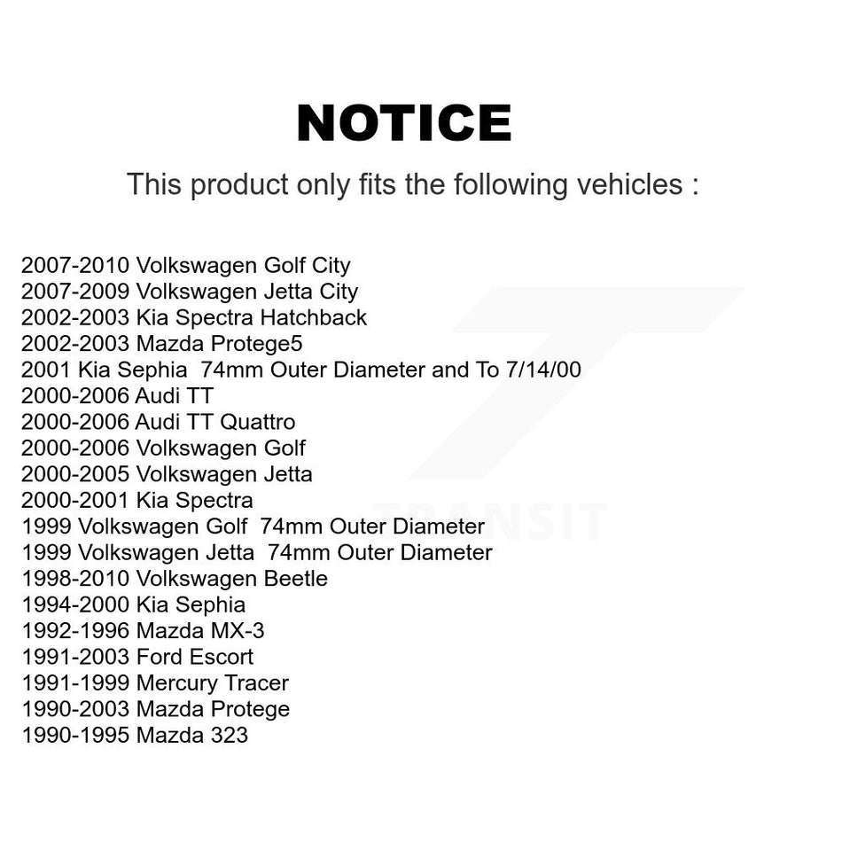 Front Wheel Bearing Pair For Volkswagen Jetta Beetle Ford Escort Mazda Protege Golf Kia Audi Spectra Protege5 TT Quattro Sephia Mercury Tracer MX-3 323 City K70-100490