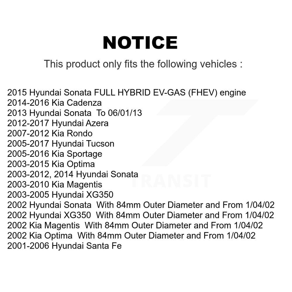 Front Wheel Bearing Pair For Hyundai Sonata Kia Optima Tucson Sportage Santa Fe Rondo Azera XG350 Cadenza Magentis K70-100497