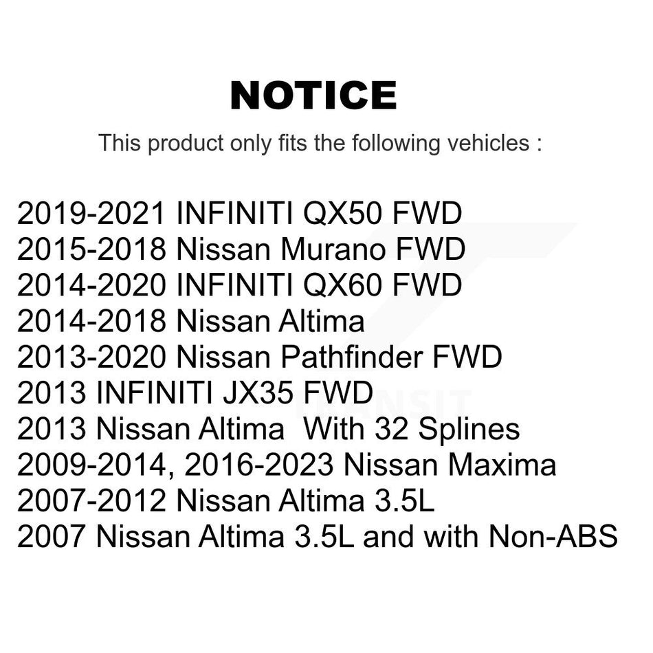 Front Rear Wheel Bearing & Hub Assembly Kit For Nissan Altima Maxima Pathfinder Murano INFINITI QX60 JX35 K70-101266