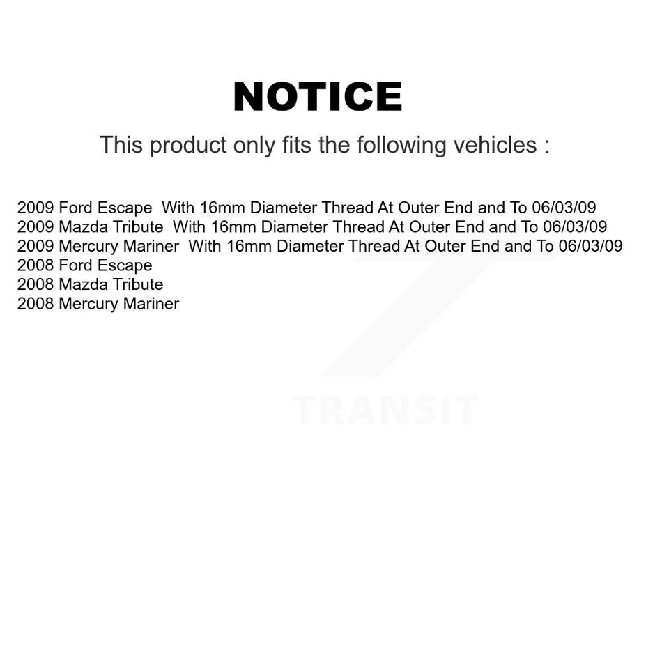 Front Tie Rod End Kit For 2008-2009 Mazda Tribute With 16mm Diameter Thread At Outer K72-100772