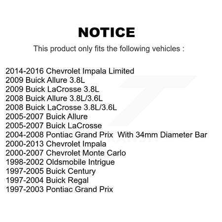 Front Rear Link Kit For Chevrolet Impala Buick Pontiac Grand Prix LaCrosse Century Allure K72-100785