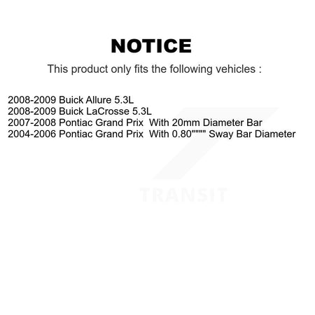 Front Rear Suspension Link Kit For Pontiac Grand Prix Buick LaCrosse Allure K72-100830