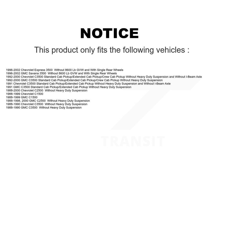 Front Rear Suspension Shock Absorber Kit For Chevrolet C1500 GMC C2500 C3500 Express 3500 2500 Savana K78-100178