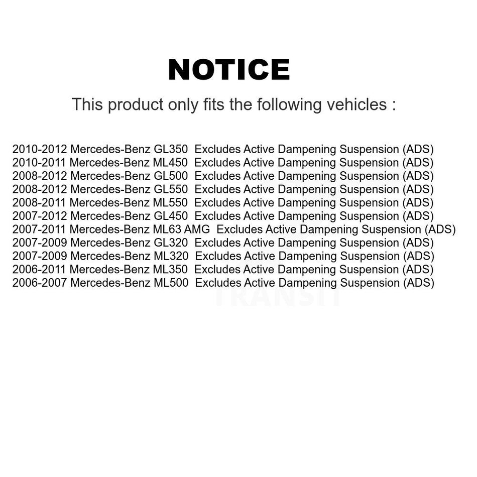 Front Complete Shocks Strut Coil Spring Pair For Mercedes-Benz ML350 GL450 GL550 ML500 ML320 GL350 ML550 GL320 ML63 AMG ML450 GL500 Excludes Active Damping Suspension (ADS) K78A-100060