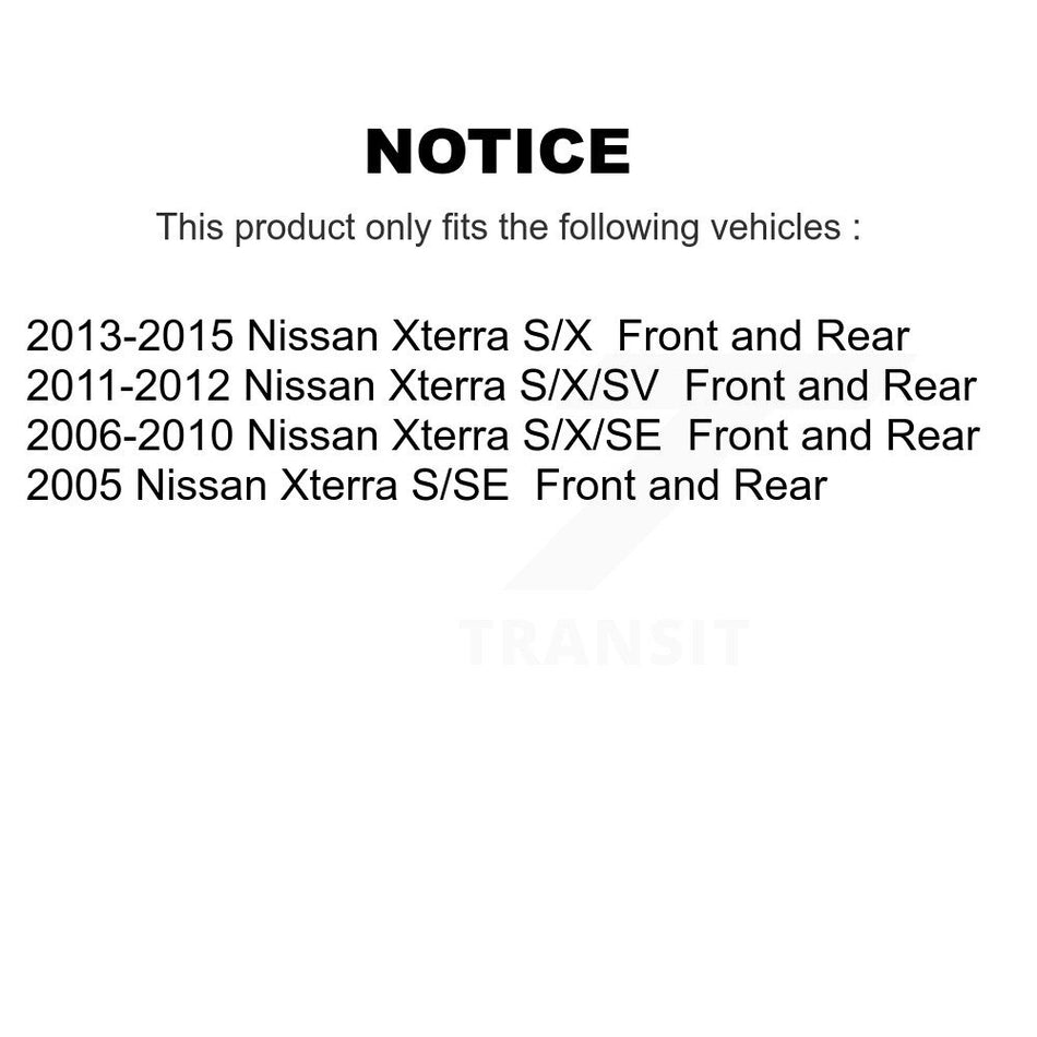 Front Rear Complete Suspension Shocks Strut And Coil Spring Mount Assemblies Kit For Nissan Xterra - Left Right Side (Driver Passenger) K78M-100027