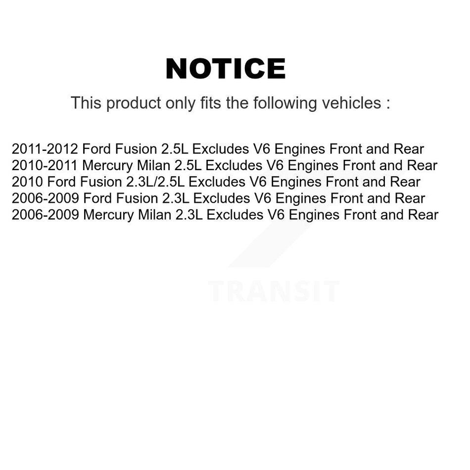 Front Rear Complete Suspension Shocks Strut And Coil Spring Mount Assemblies Kit For Ford Fusion Mercury Milan Excludes V6 Engines - Left Right Side (Driver Passenger) K78M-100038