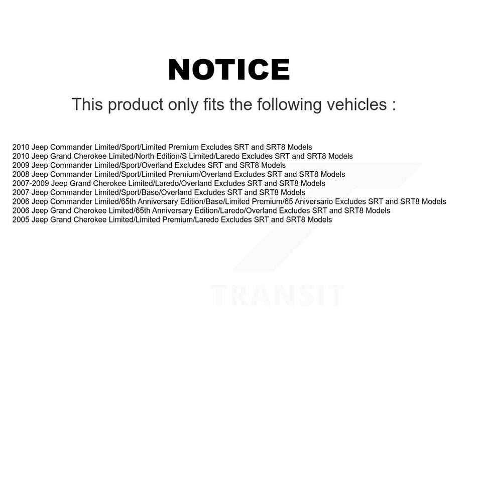 Front Rear Complete Suspension Shocks Strut And Coil Spring Mount Assemblies Kit For Jeep Grand Cherokee Commander Excludes SRT SRT8 Models Left Right Side (Driver Passenger) K78M-100090