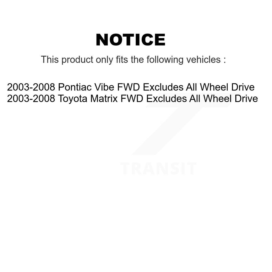 Front Rear Complete Suspension Shocks Strut And Coil Spring Mount Assemblies Kit For 2003-2008 Toyota Matrix Pontiac Vibe Excludes All Wheel Drive FWD - Left Right Side K78M-100399