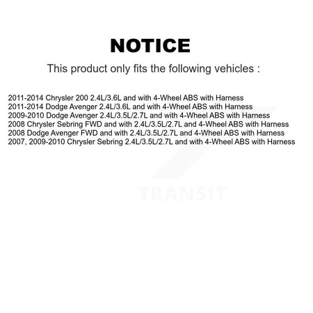Rear Wheel Hub Bearing ABS Sensor Kit For Chrysler 200 Dodge Avenger Sebring with Harness K7S-100794