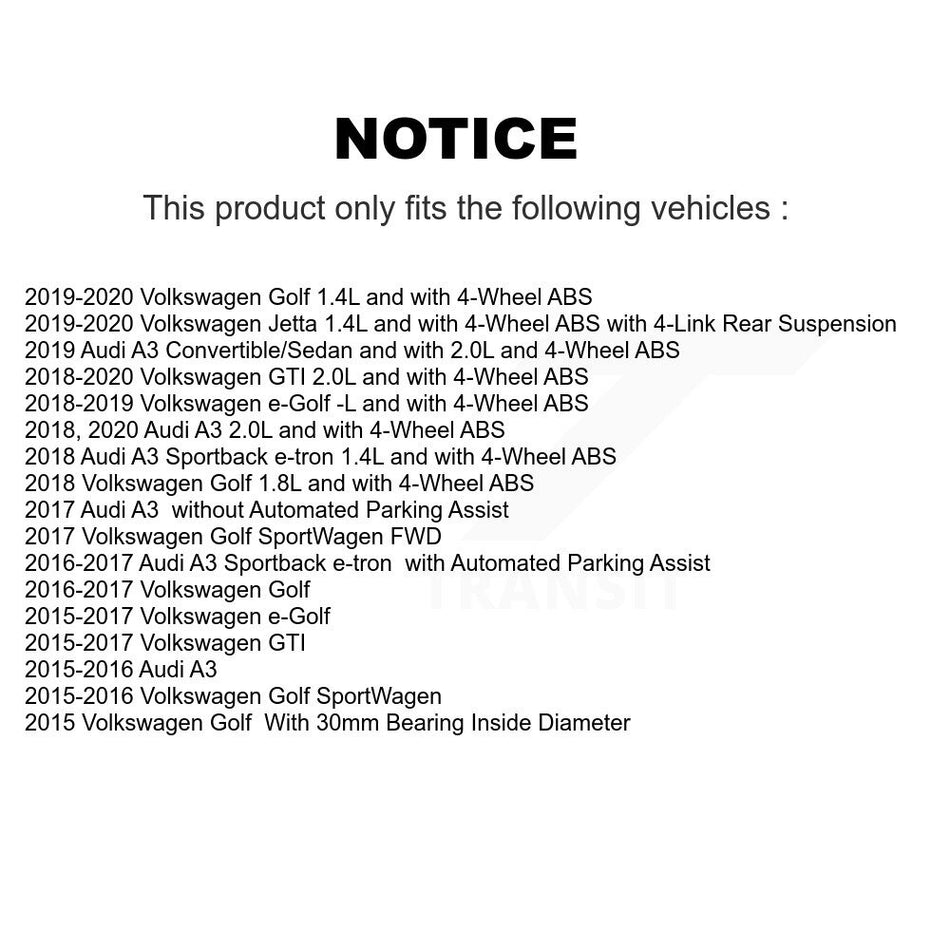 Rear Wheel Hub Bearing Sensor Kit For Volkswagen Golf Jetta GTI SportWagen Audi A3 e-Golf K7S-101531