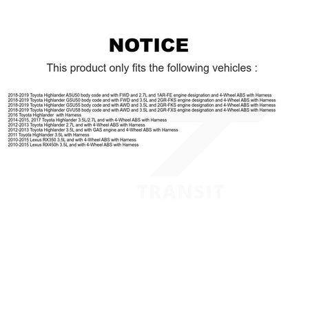 Front Wheel Bearing ABS Sensor Kit For Toyota Highlander Lexus RX350 RX450h with Harness K7S-102422