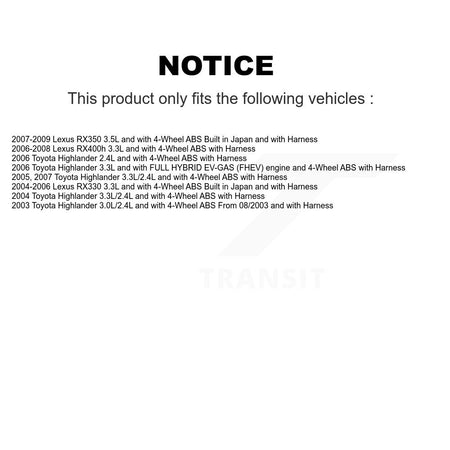 Front Wheel Bearing And ABS Sensor Kit For Lexus RX350 Toyota Highlander RX330 RX400h K7S-102436