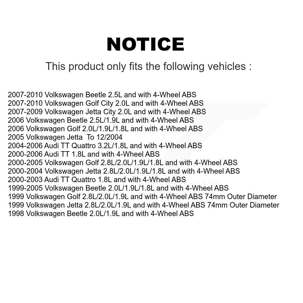 Front Wheel Bearing ABS Sensor Kit For Volkswagen Jetta Golf Beetle City Audi TT Quattro K7S-102457