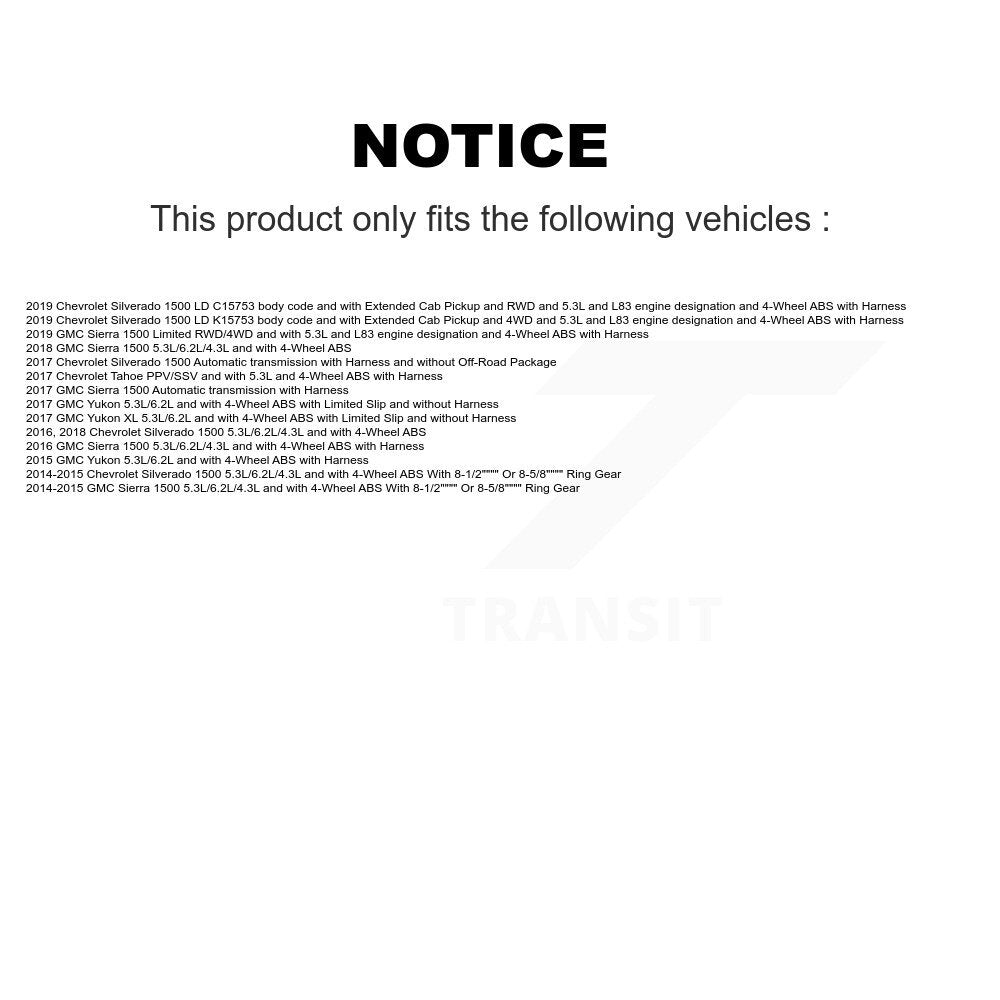 Rear Wheel Bearing Sensor Kit For GMC Chevrolet Sierra 1500 Silverado LD Limited Yukon XL K7S-103333