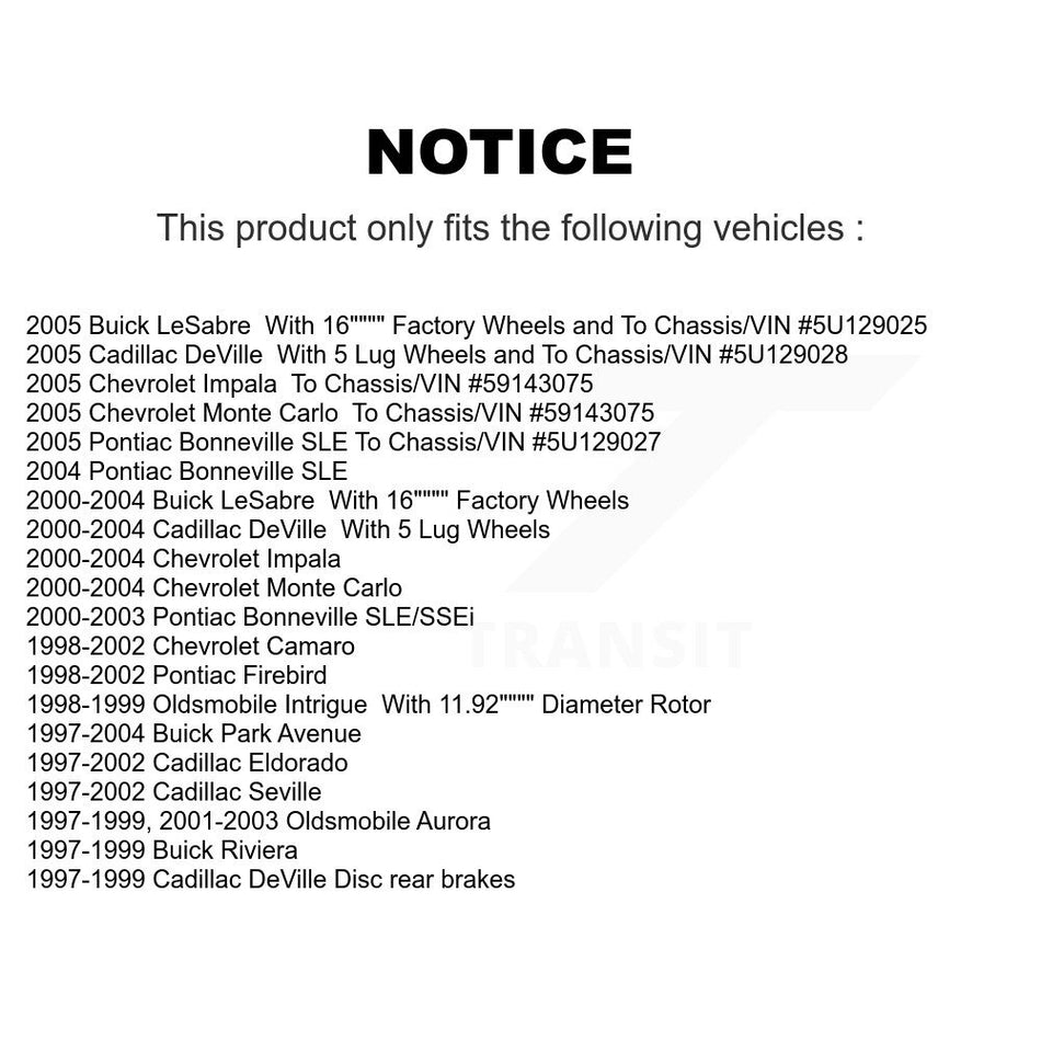 Front Disc Brake Rotor Pair For Chevrolet Buick Impala LeSabre Cadillac DeVille Monte Carlo Pontiac Park Avenue Bonneville Camaro Firebird Oldsmobile Seville Eldorado Aurora Intrigue Riviera K8-100066