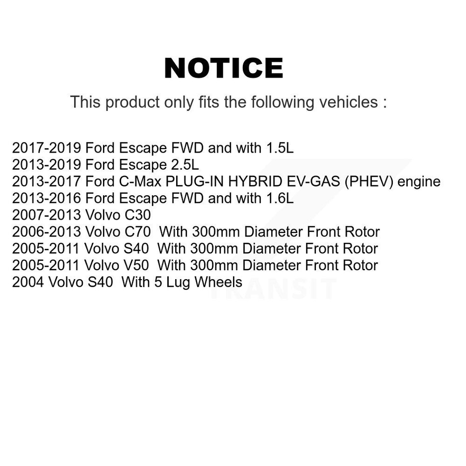 Front Disc Brake Rotors Pair For Ford Escape Volvo C-Max S40 C70 C30 V50 K8-100460