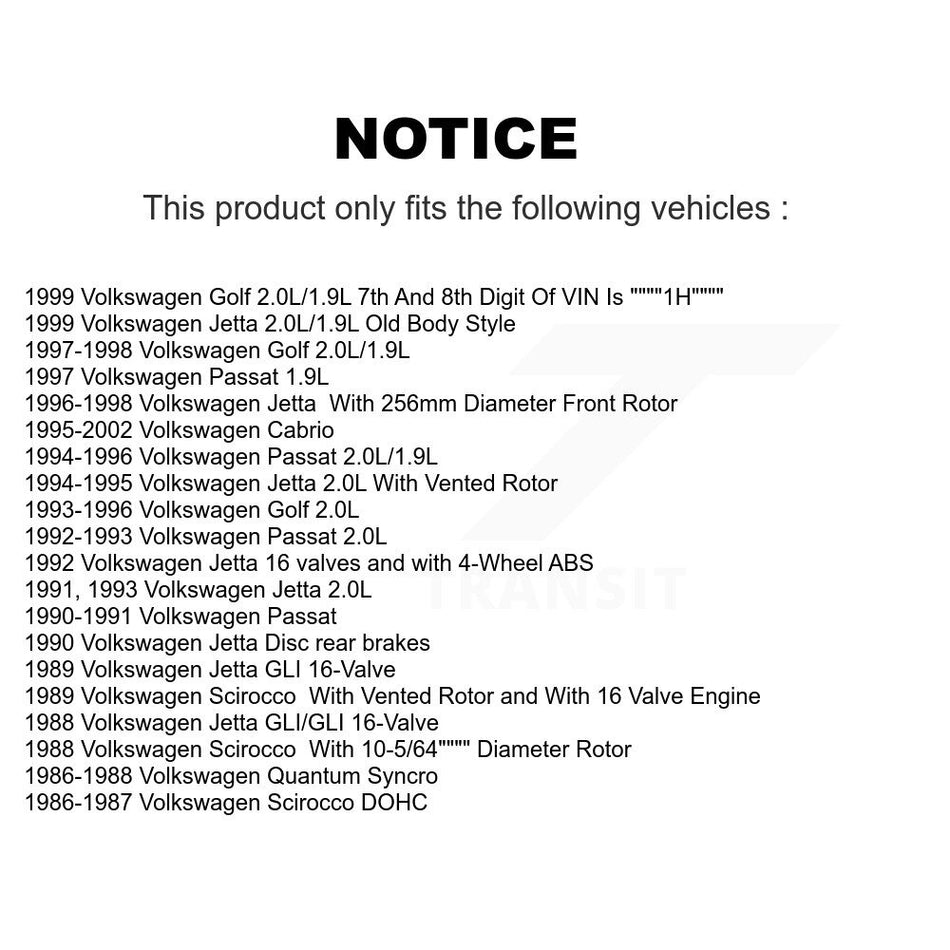 Front Disc Brake Rotors Pair For Volkswagen Jetta Cabrio Golf Passat Scirocco Quantum K8-100559