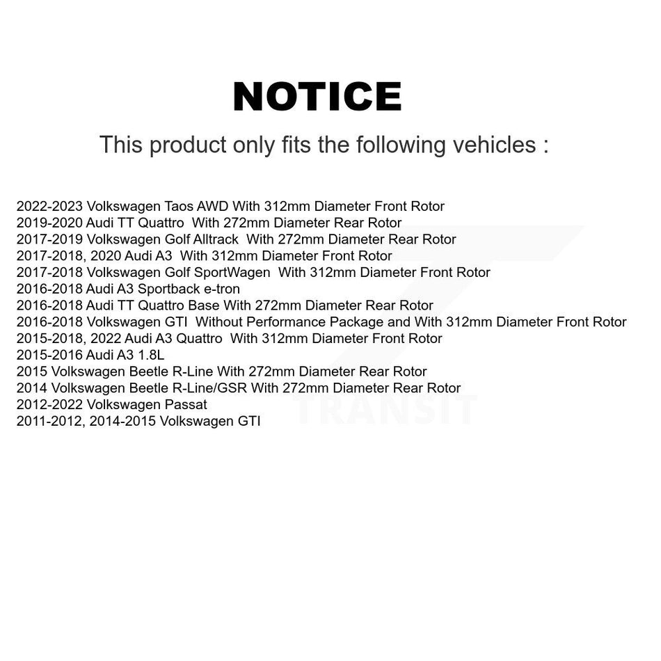 Front Rear Disc Brake Rotors Kit For Volkswagen Passat GTI Audi A3 Beetle Quattro Golf Alltrack Sportback e-tron K8-101424