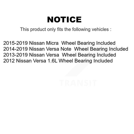 Rear Brake Drums Pair For Nissan Micra Versa Note Wheel Bearing Included K8-102741
