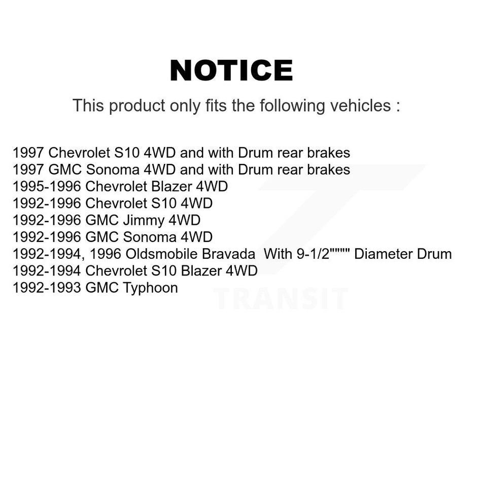 Front Rear Disc Brake Rotor Semi-Metallic Pad Drum Kit (7Pc) For Chevrolet S10 GMC Sonoma K8A-100322