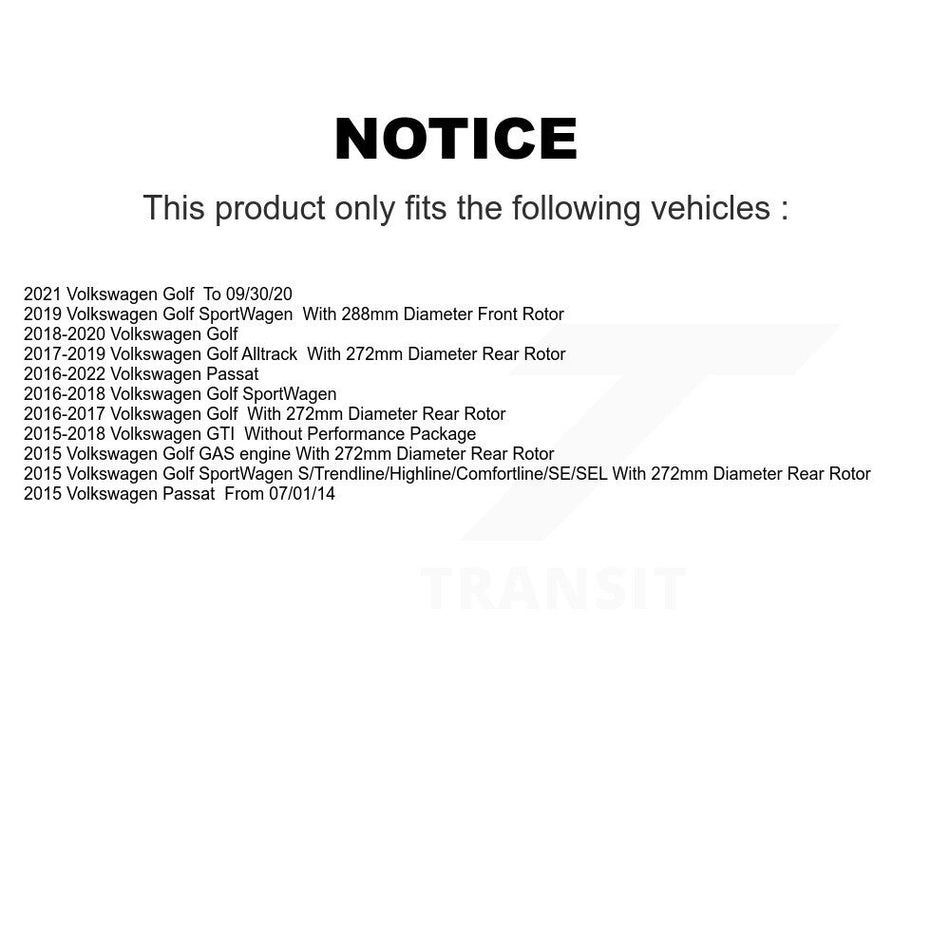 Rear Disc Brake Rotors Ceramic Pad Kit For Volkswagen Golf SportWagen Passat GTI Alltrack K8A-100418