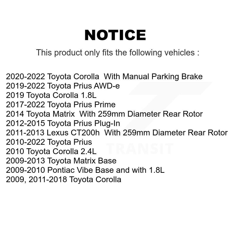Rear Brake Rotor Ceramic Pad Kit For Toyota Corolla Matrix Prius Prime Pontiac Vibe AWD-e K8A-100778