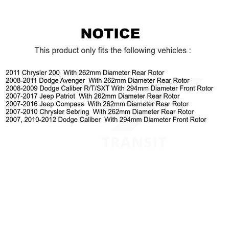 Front Rear Ceramic Pad & Brake Rotors Kit For Jeep Patriot Compass Dodge Caliber Chrysler K8A-101639