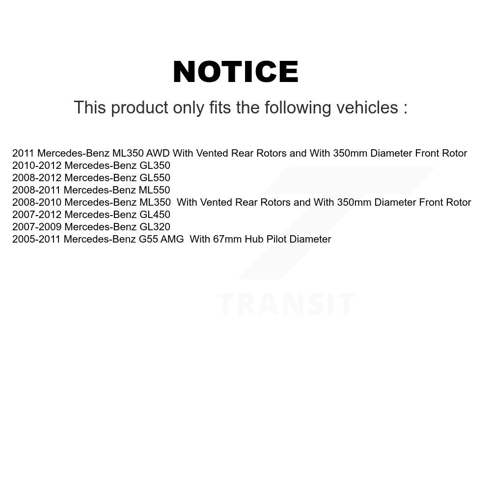 Front Rear Semi-Metallic Pad & Brake Rotors Kit For Mercedes-Benz ML350 GL350 GL320 GL450 K8A-103255