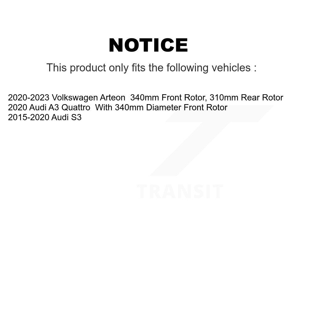 Front Rear Ceramic Pad And Disc Brake Rotors Kit For Audi S3 A3 Quattro Volkswagen Arteon K8A-103309