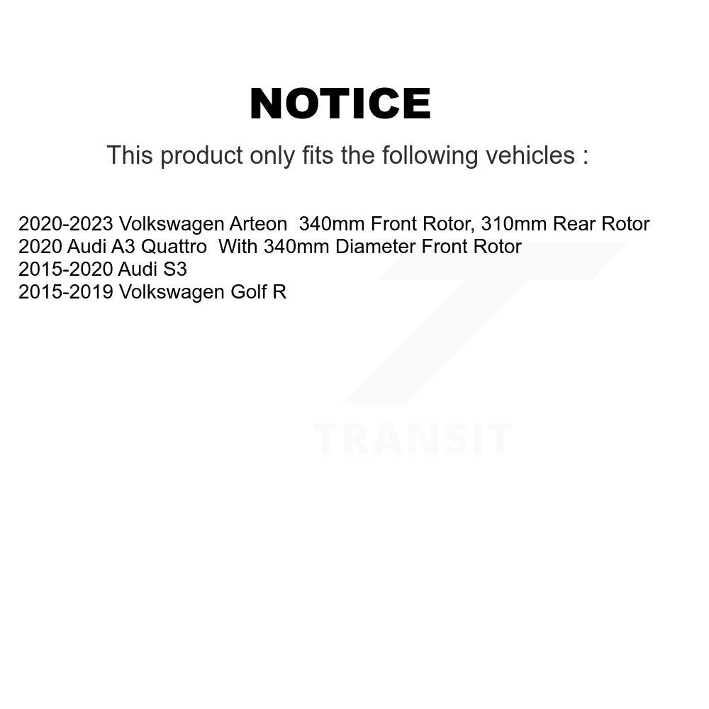 Front Rear Ceramic Pad & Brake Rotors Kit For Volkswagen Golf R Audi S3 A3 Quattro Arteon K8A-103310