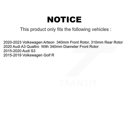 Front Rear Ceramic Pad & Brake Rotors Kit For Volkswagen Golf R Audi S3 A3 Quattro Arteon K8A-103310