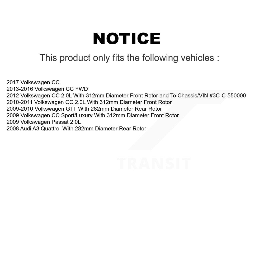 Front Semi-Metallic Rear Ceramic Pad Brake Rotor Kit For Volkswagen CC GTI Passat Audi A3 K8A-103421