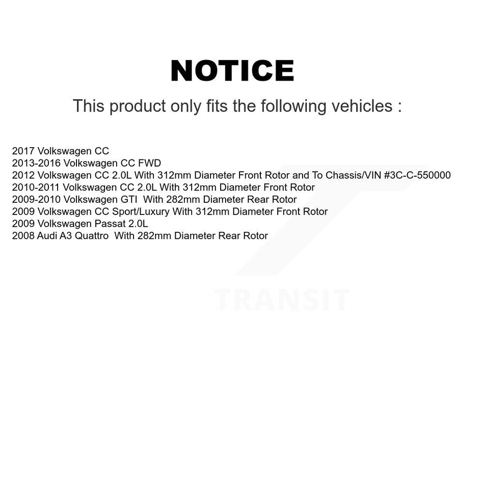 Front Semi-Metallic Rear Ceramic Pad Brake Rotor Kit For Volkswagen CC GTI Passat Audi A3 K8A-103421