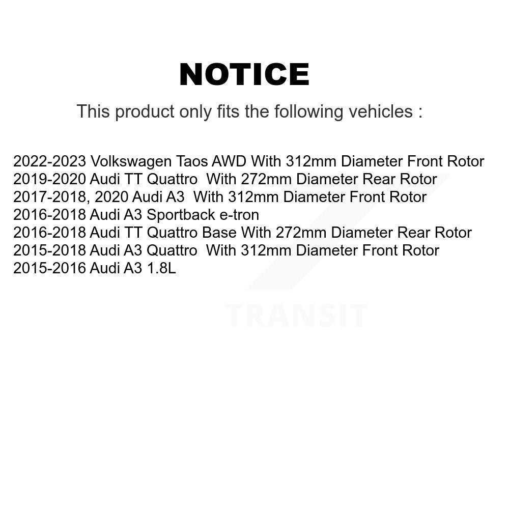 Front Rear Ceramic Pad & Brake Rotor Kit For Volkswagen Taos Audi A3 Quattro Sportback TT K8A-103601