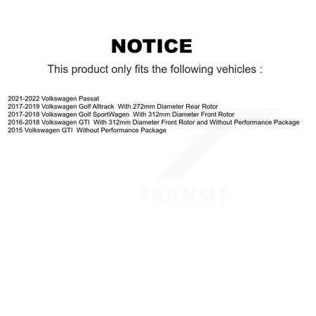 Front Rear Ceramic Pad Brake Rotor Kit For Volkswagen Golf SportWagen GTI Alltrack Passat K8A-103664