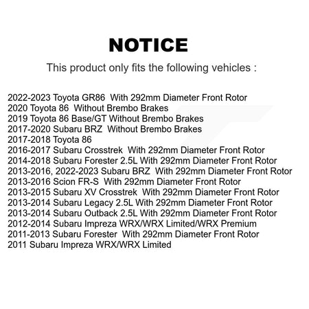 Front Brake Rotor Ceramic Pad Kit For Subaru Forester Impreza XV Crosstrek Outback BRZ 86 K8A-103780