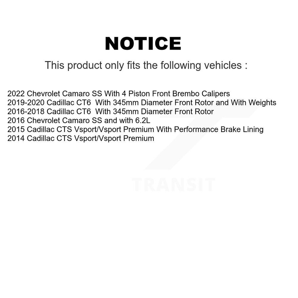 Front Disc Brake Rotors And Semi-Metallic Pads Kit For Cadillac Chevrolet Camaro CTS CT6 K8A-103914