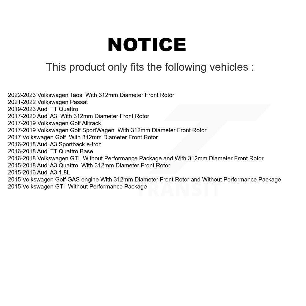 Front Brake Rotor Ceramic Pad Kit For Volkswagen Golf Taos SportWagen Audi GTI A3 Quattro K8A-103958